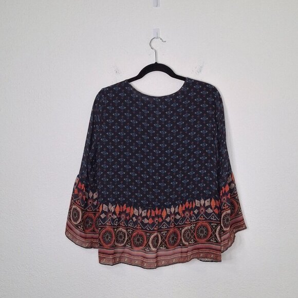 Joie Silk Babydoll Blouse Sz S Sheer Boho Western Aztec Coastal Cowgirl Artsy - Picture 7 of 14